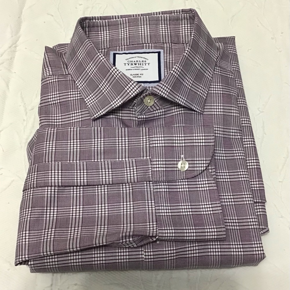 Charles Tyrwhitt Men's Plaid Dress Shirt in Purple and White